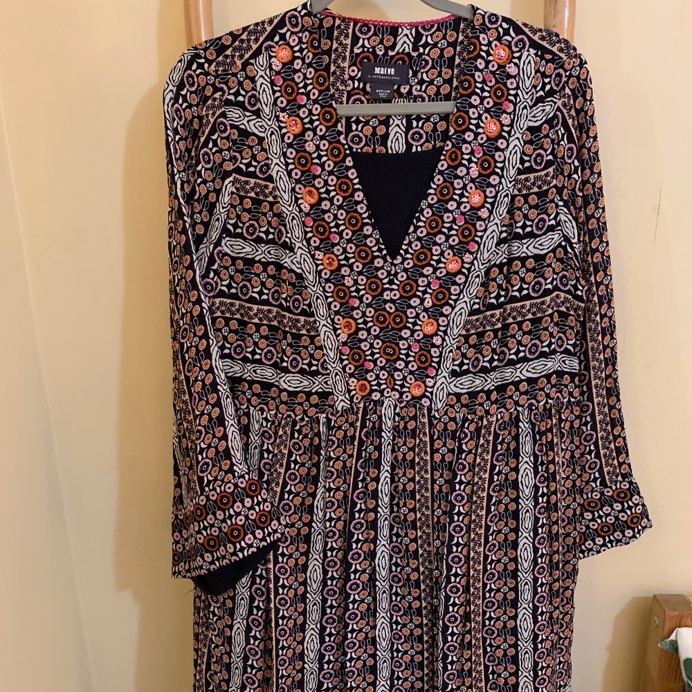 Floral V-Neck Anthropologie Long Sleeved Dress